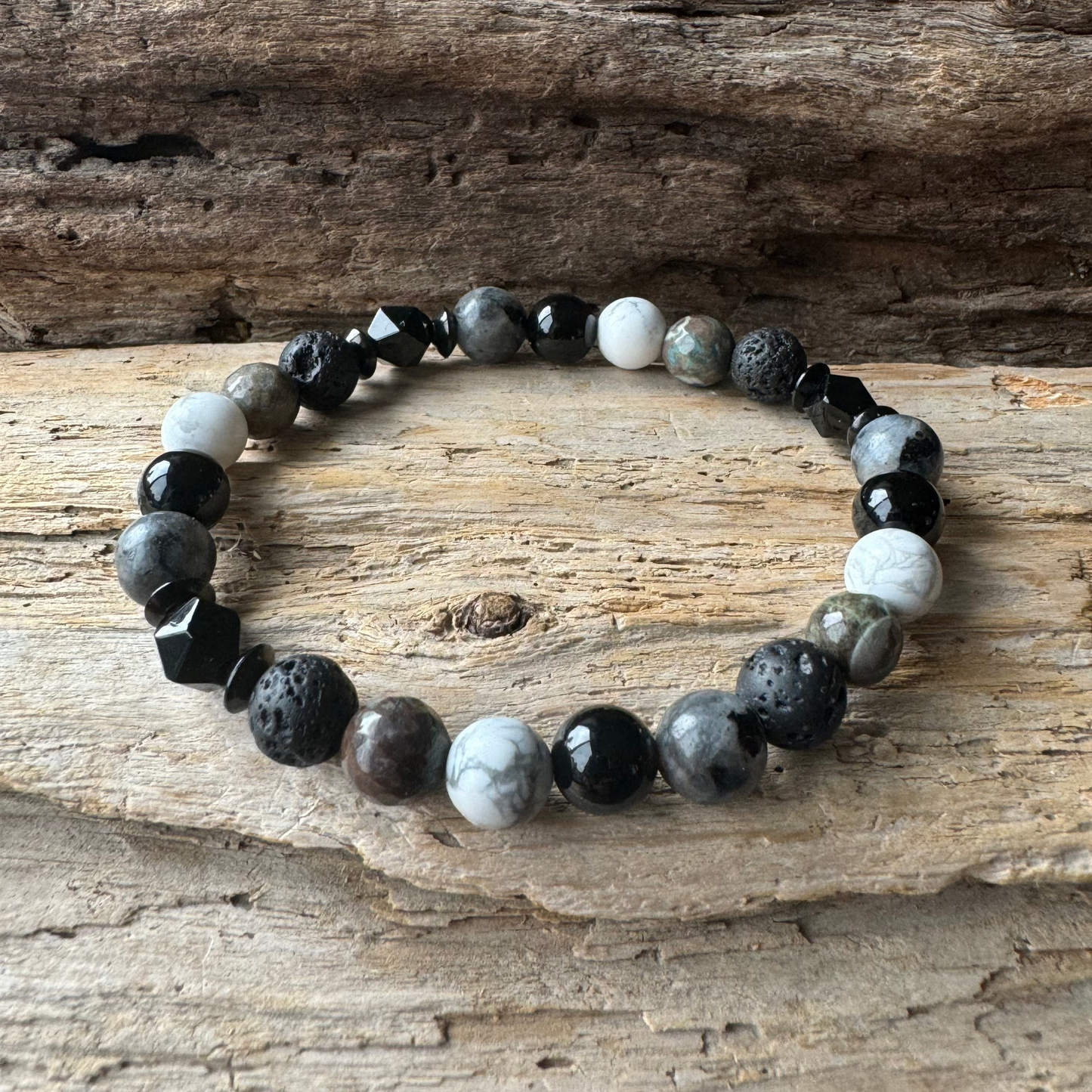 Obsidian, Ocean Jasper, Volcanic Stones, Howlite, Agate & Larvikite